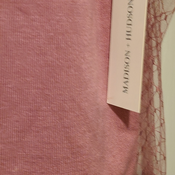 MADISON + HUDSON LACE SHEER SLEEVE RAYON MOCK NECK BLUSH RAYON TOP - Picture 10 of 15